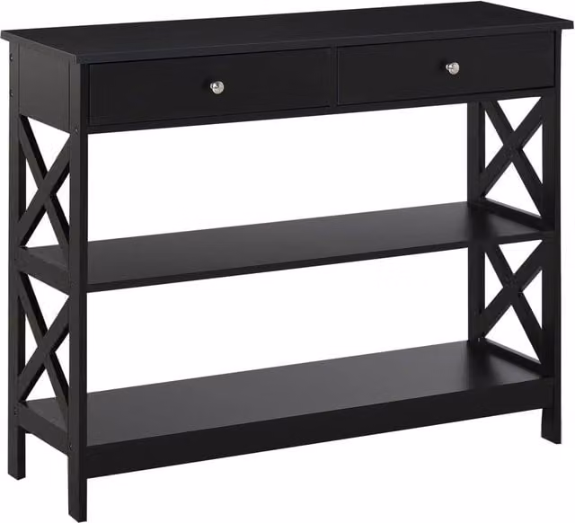 ERGOVEXA Modern Console Table with Shelves and Drawers, Black, W/D/H: 80.0 x 30.5 x 20.0 cm