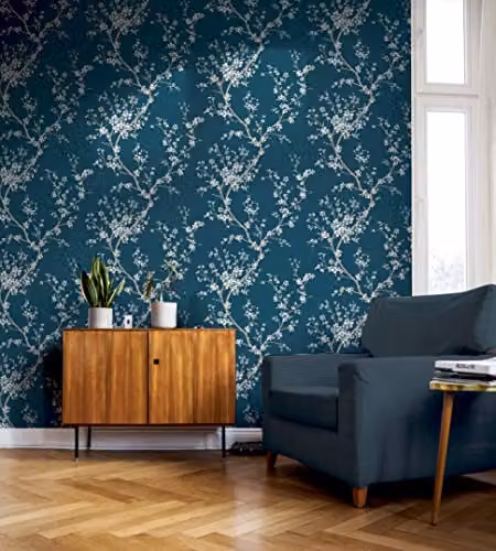 Arthouse Oriental Trail Floral and Botanical Wallpaper in Petrol and White, Width: 53 cm, Length: 10.1 m – 4
