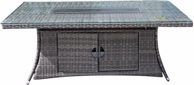 Direct Wicker 6-Seat Grey Rattan Rectangular Fire Pit Dining Table with Powder Coated Aluminium Frame and Glass Top – 1