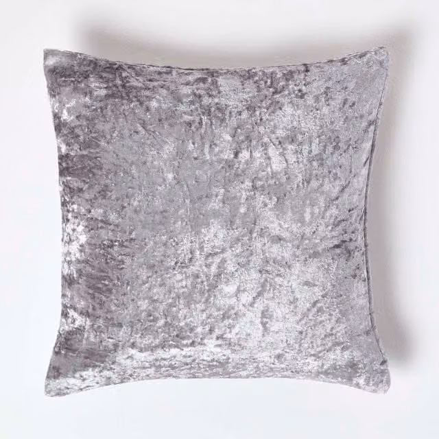Homescapes Silver Crushed Velvet Square Cushion Cover, W/D/H: 45 x 45 x 45 cm