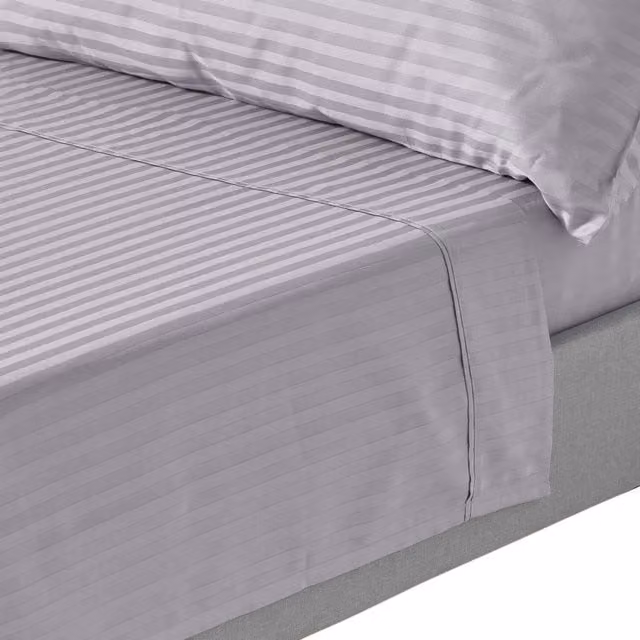 Homescapes 330 Thread Count Egyptian Cotton Mako Satin Striped Flat Sheet, Grey, W: 140 cm, L: 200 cm