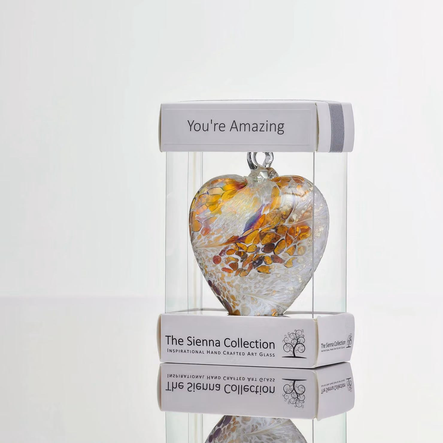 Sienna Glass You're Amazing Friendship Heart Hanging Ornament in Pastel Gold, 8 cm – 3