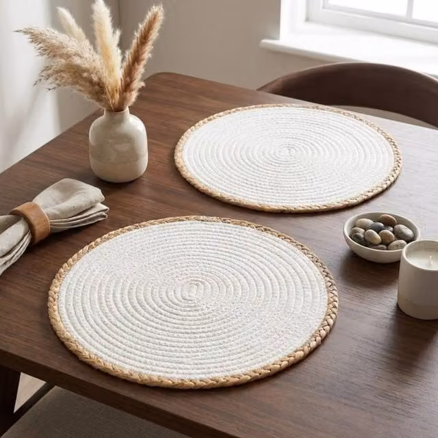 Garden Greatness 2 Pack Woven Seagrass Dining Placemats in Multicolour and White