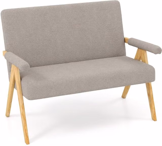 Gymax Grey Upholstered Sherpa Love Seat Sofa with Solid Rubberwood Frame and Armrests – 1