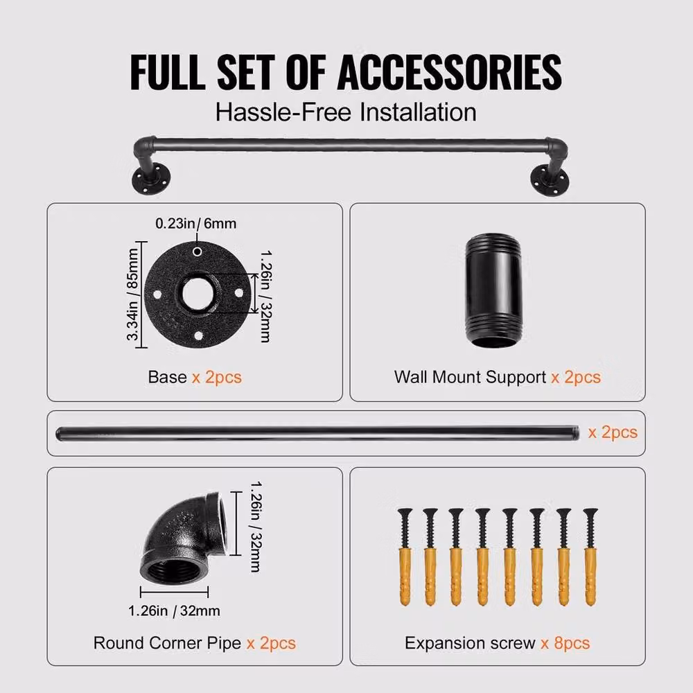 NESTLUNE Carbon Steel Wall Mounted Pipe Stair Safety Handrail, Black, W: 52 cm, H: 60 cm, D: 52 cm – 3