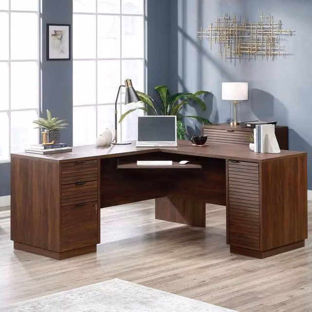 Teknik Office Elstree L-Shaped Corner Desk in Brown