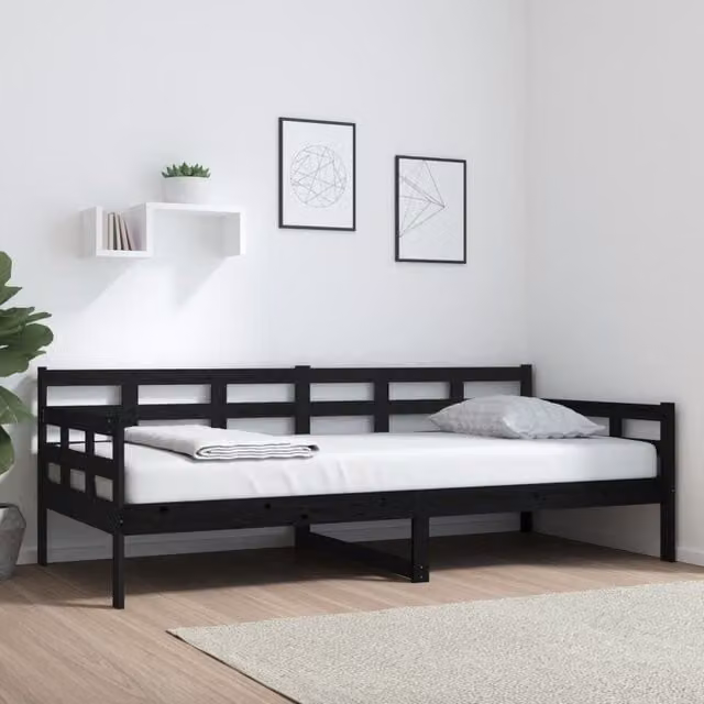 Berkfield Home Rustic Black Solid Wood Pine Day Bed W/D/H: 90 x 200 cm