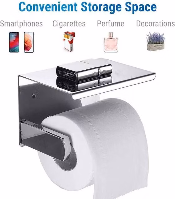 FORGEVIO Wall-Mounted Stainless Steel Bathroom Toilet Paper Roll Holder in Silver, Width: 180 cm, Height: 180 cm