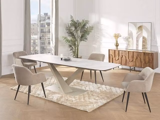 Vente-unique Maze Raised Long Pile Shaggy Rug in Beige, W: 160 cm, D: 230 cm