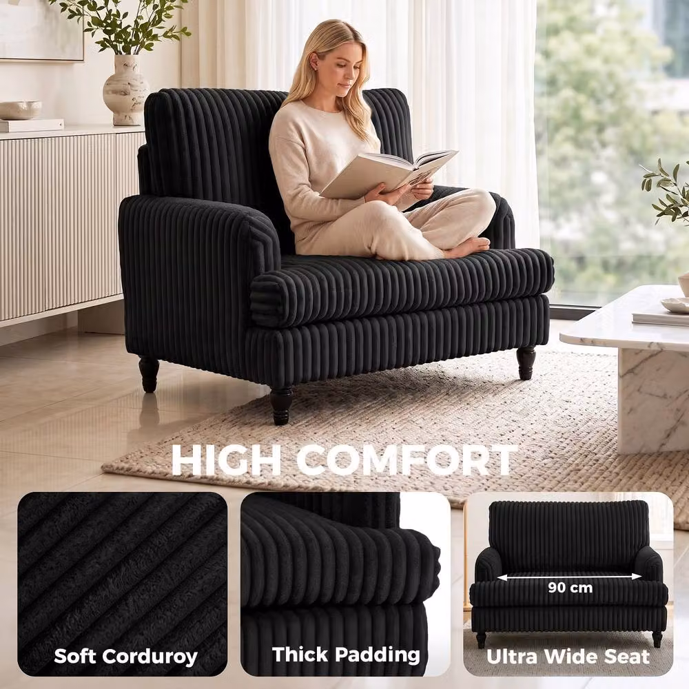 HOMCOM Modern Striped Corduroy Single Sofa Armchair in Black – 3