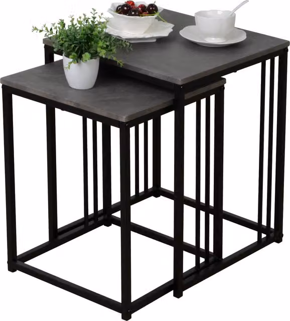 Spot On Dealz Square Nest of Tables in Black and Grey Stone Effect