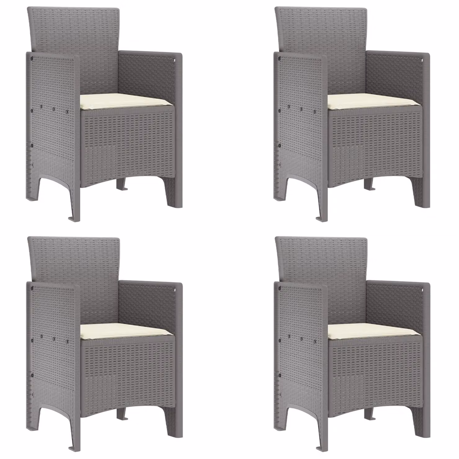 Berkfield Home Set of 4 Modern Polyrattan Garden Chairs in Light Grey with Cream White Fabric Cushions – 2