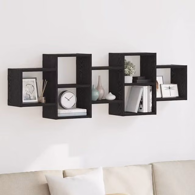 Berkfield Home Wall Mounted Shelf in Black Oak, W/D/H: 129 x 18 x 42 cm