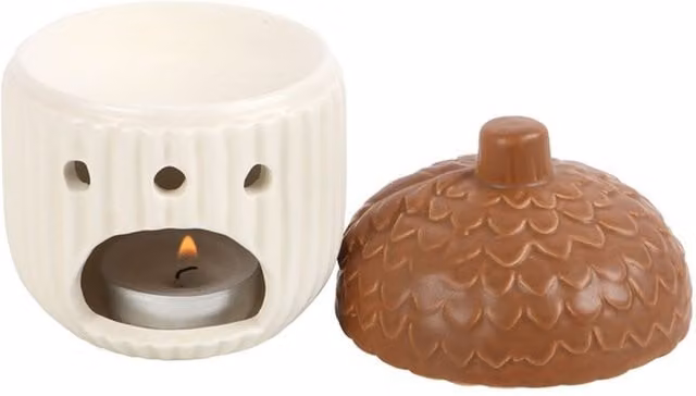 KDMK Autumn Acorn Ceramic Tealight Oil Burner in Multicolour and Yellow