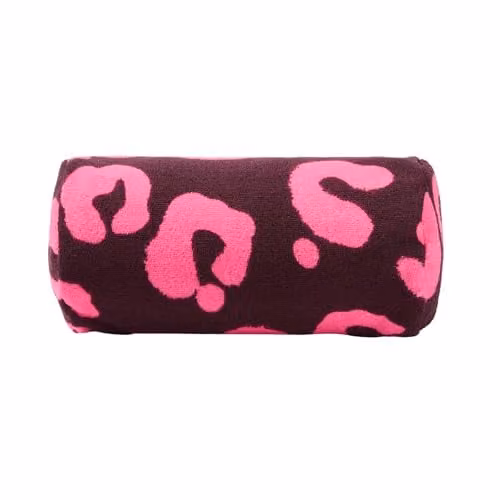 OHS Leopard Print Inflatable Bolster Cushion with Removable Microfibre Cover in Burgundy and Pink – 1
