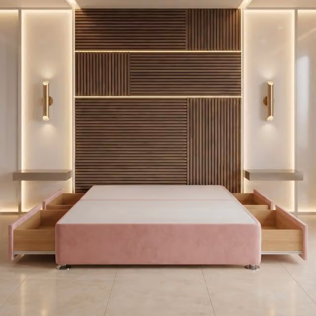Somnior Beds Ltd Pink Plush Velvet Divan Bed Base with Drawers, W/D/H: 180 x 200 x 30.5 cm