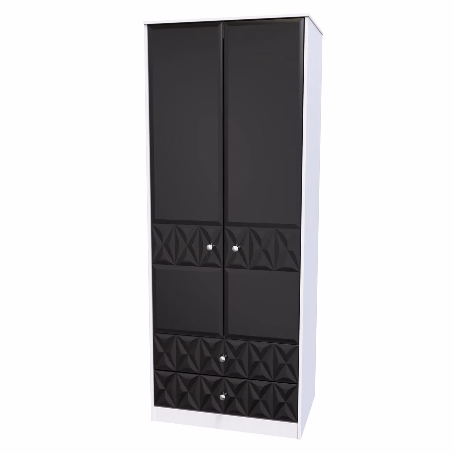 Ready Assembled Toledo 2 Door 2 Drawer Wardrobe in Matt True Black – 2