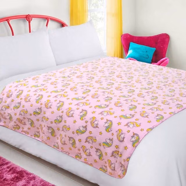 Velosso Unicorn Polar Fleece Blanket, Pink Multicolour, W: 127 cm, L: 152 cm
