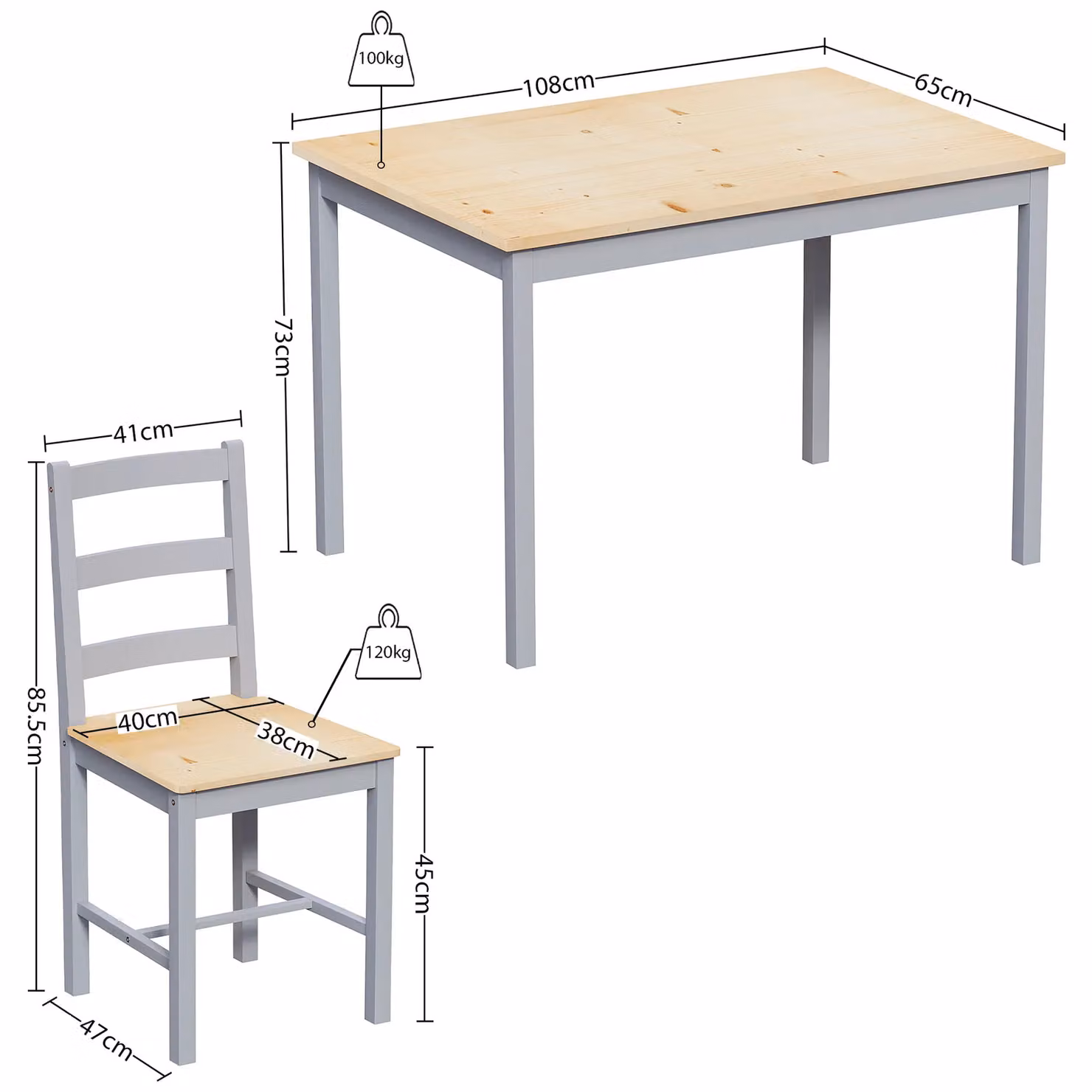 Vida Designs Yorkshire 4 Seater Dining Set in Grey and Multicolour Rustic Solid Pine – 2