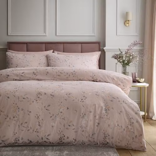 Soiree Pink Velvet Metallic Leaf Duvet Cover Set with 2 Pillowcases, W/D/H: 260 x 220 cm