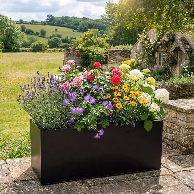 Access Garden Products Matte Black Galvanised Steel Trough Planter Window Box, Width: 70 cm