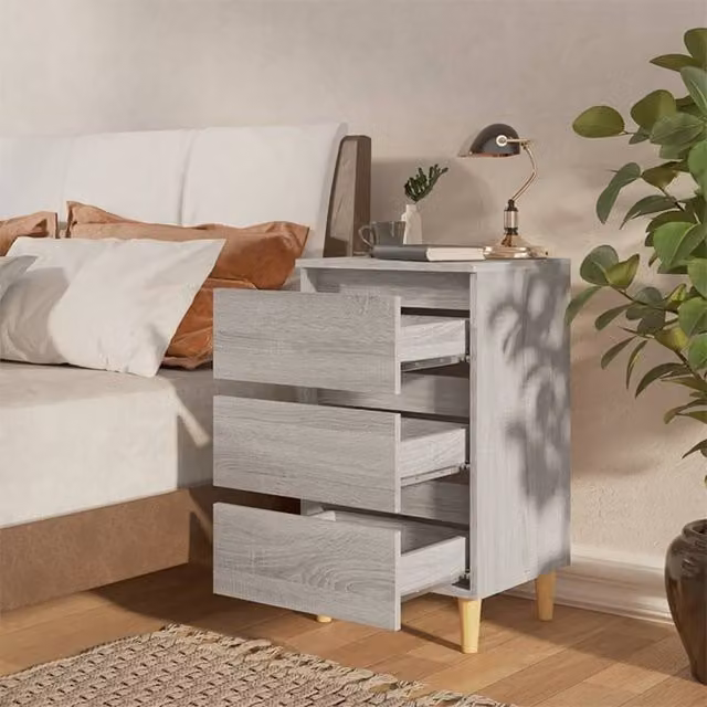 Berkfield Home Sturdy Bed Cabinet in Grey Sonoma with Solid Wood Legs, W/D/H: 40 x 35 x 69 cm – 1