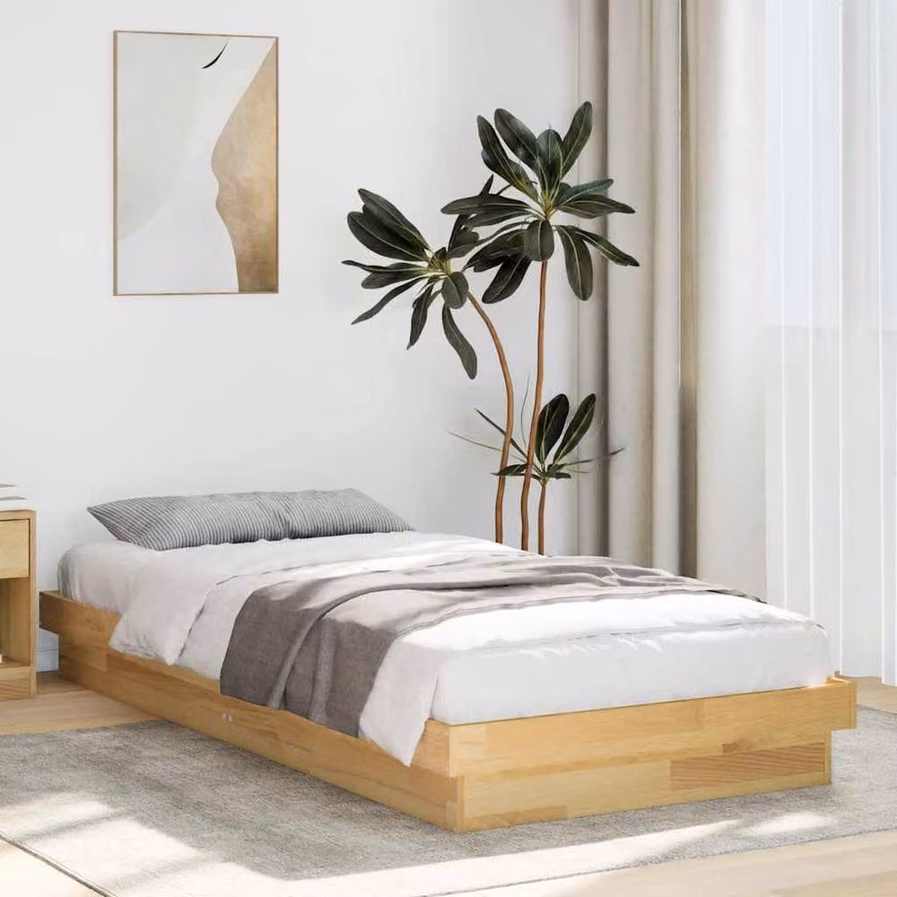 Berkfield Home Solid Oak Wood Bed Frame in Light Oak, W/D/H: 190 x 75 x 21 cm – 2