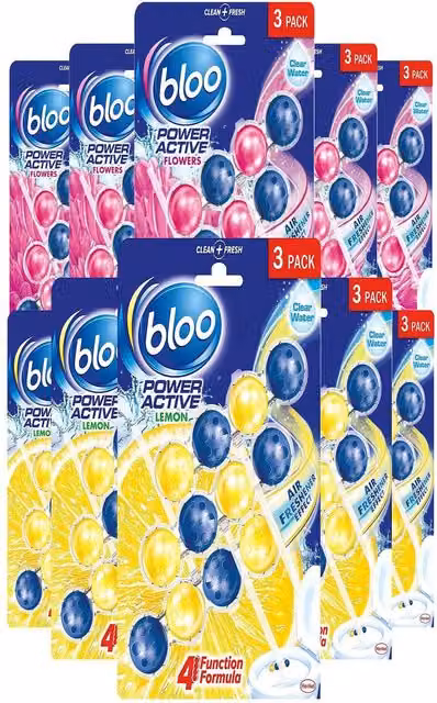 Bloo Power Active Toilet Rim Block Fresh Flowers and Lemon, 5 x 50g, Blue