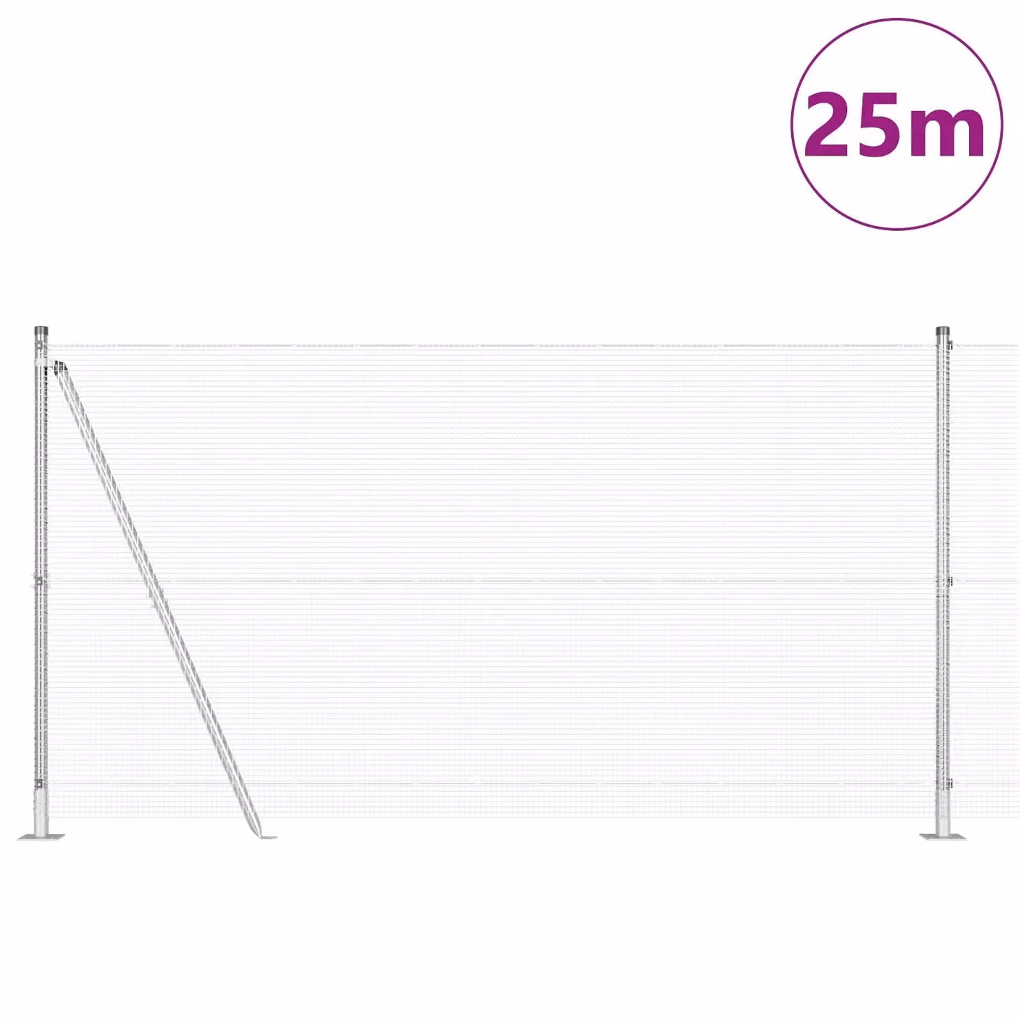 Berkfield Home Welded Wire Fence with 13 Flanged Posts, Silver Galvanised Steel, W: 25 m, H: 1.2 m – 2