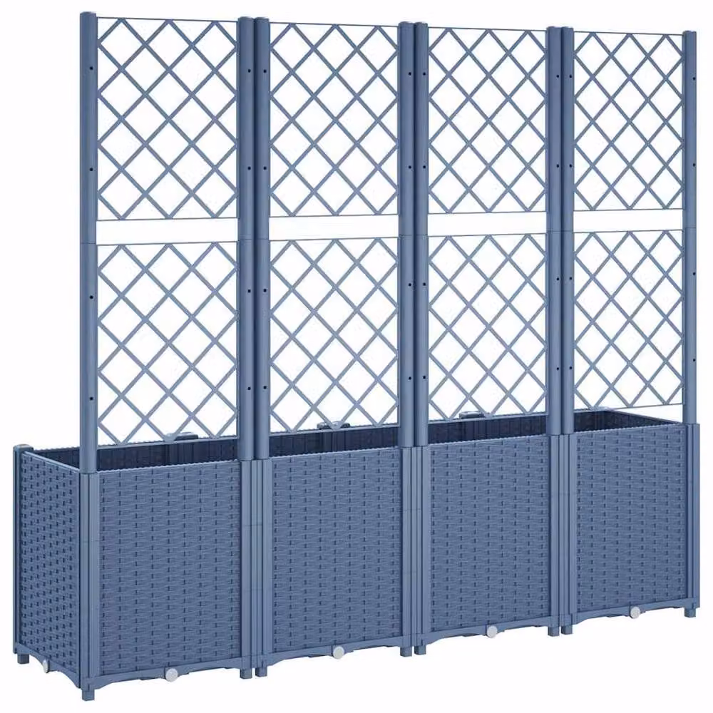 Berkfield Home Garden Planter with Trellis in Blue Grey, W/D/H: 160 x 40 x 140 cm – 5