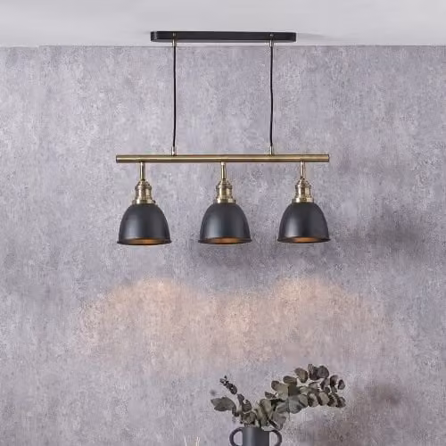 Ruma Industrial Black and Gold Metal Dome Ceiling Light for Kitchens and Dining Rooms