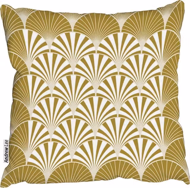 Andrew Lee Golden Semi Circles Square Cushion in Yellow and Gold, 60 x 60 cm