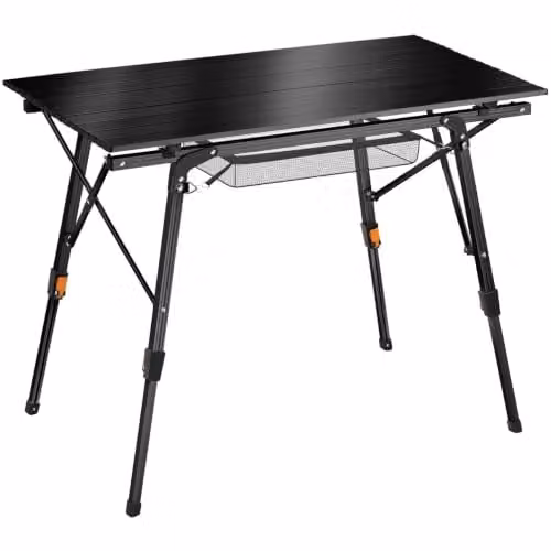 tectake Folding Camping Table, Black, W: 90 cm, D: 52 cm, H: 47-70 cm – 1