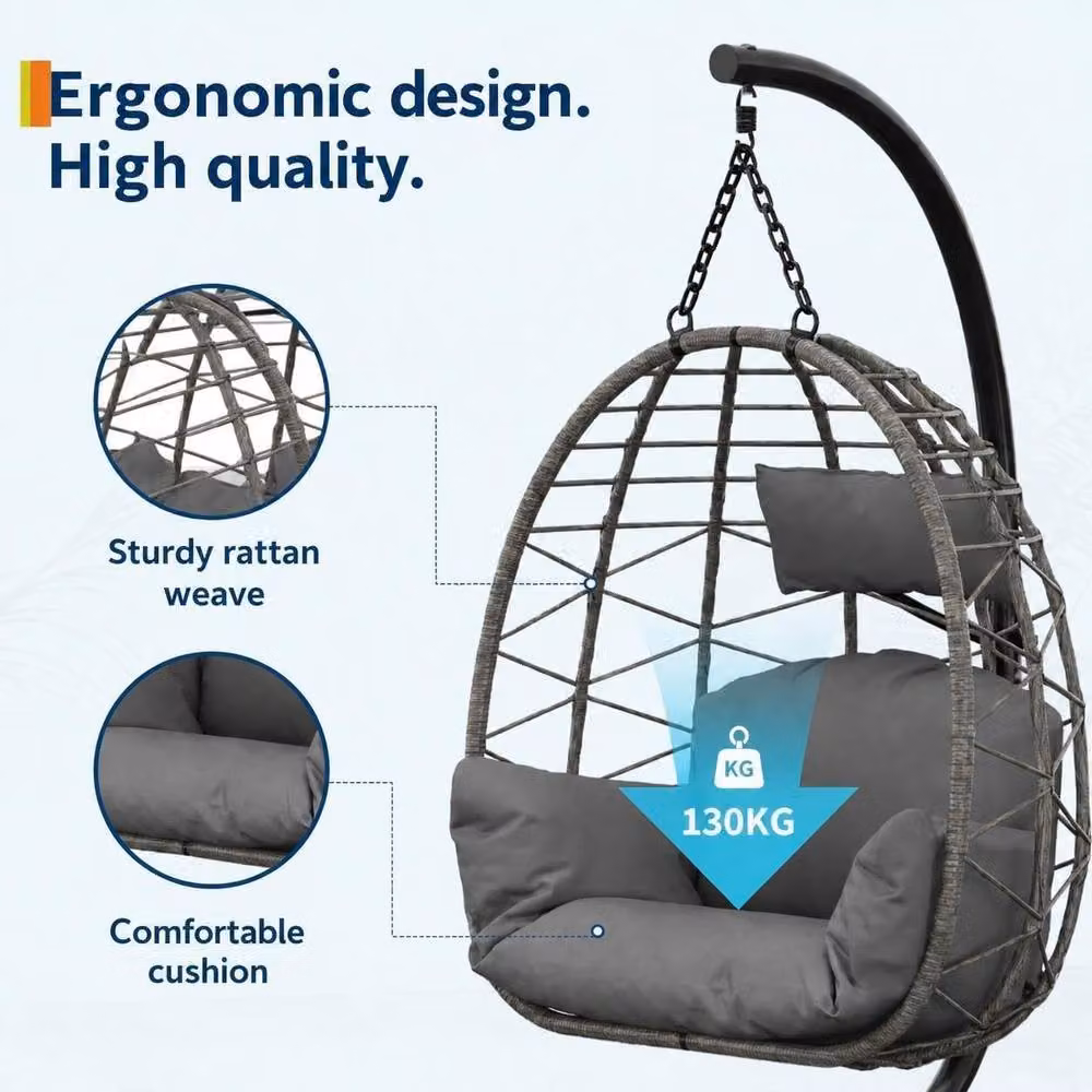 London Boutique Hanging Egg Chair with Stand, Cushions and Rain Cover in Grey – 4