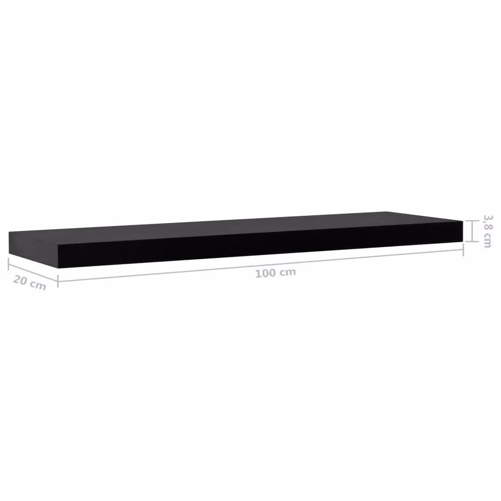 Berkfield Home Floating Wall Shelves, 2 Piece Black MDF, W: 100 cm, D: 20 cm, H: 3.8 cm – 5