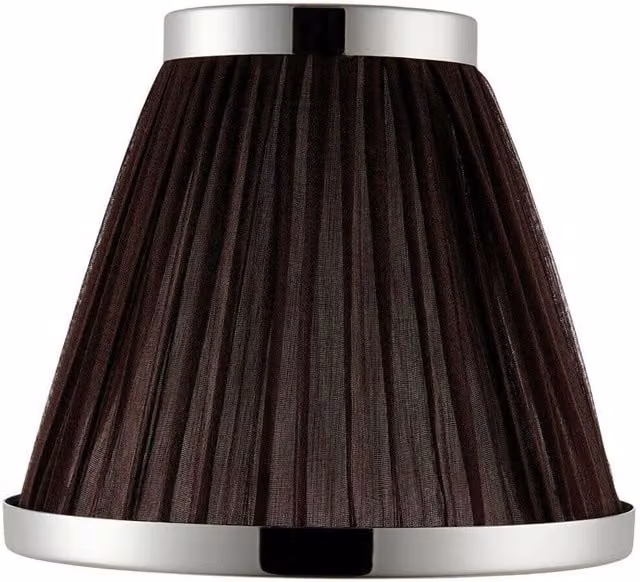 Loops 6 inch Round Tapered Luxury Lamp Shade in Brown Pleated Organza Fabric with Bright Nickel Metal Trim – 1