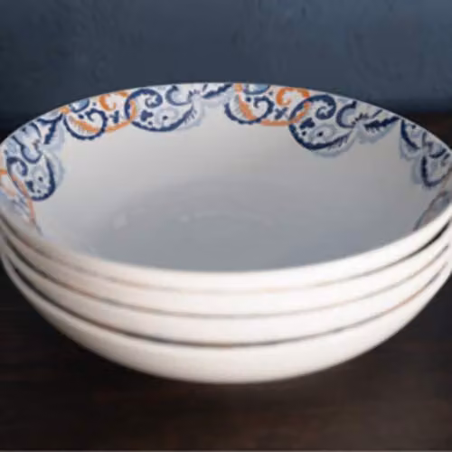 Creative Tops Floral Bone China Pasta Bowls in White and Blue, Diameter: 22 cm – 2