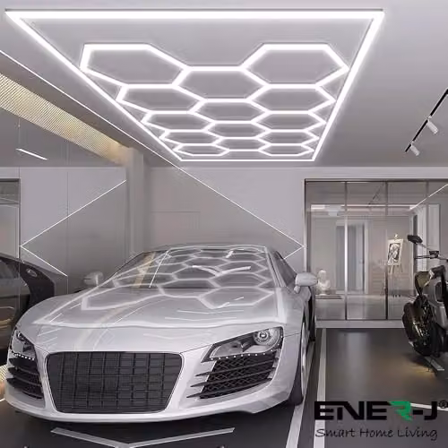 ENERJ 600W Hexagon LED Garage Ceiling Light, 14 Hexagon Frame, CCT Switchable 3000K-6000K, White – 4