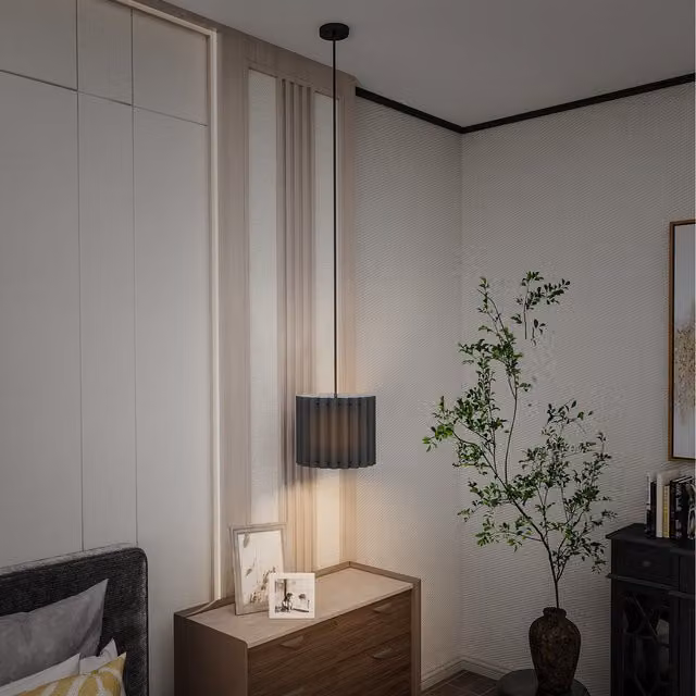 HOMCOM Modern Black Fabric Cylinder Pendant Light with E27 Lampshade