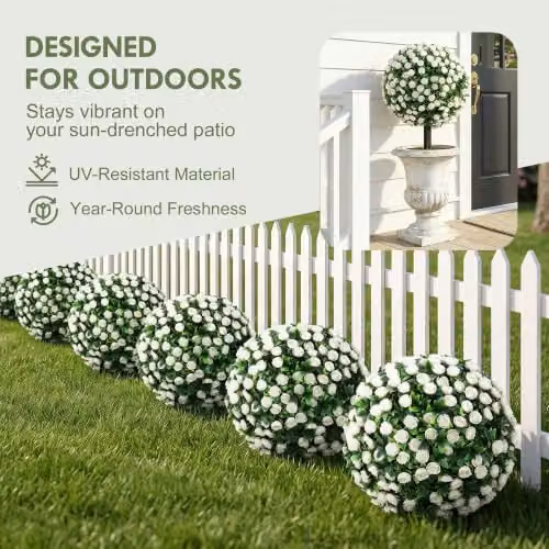 HOMCOM Set of 2 White Artificial Rose Topiary Trees, UV-Resistant, Height: 55 cm, Width: 30 cm, Depth: 30 cm – 3