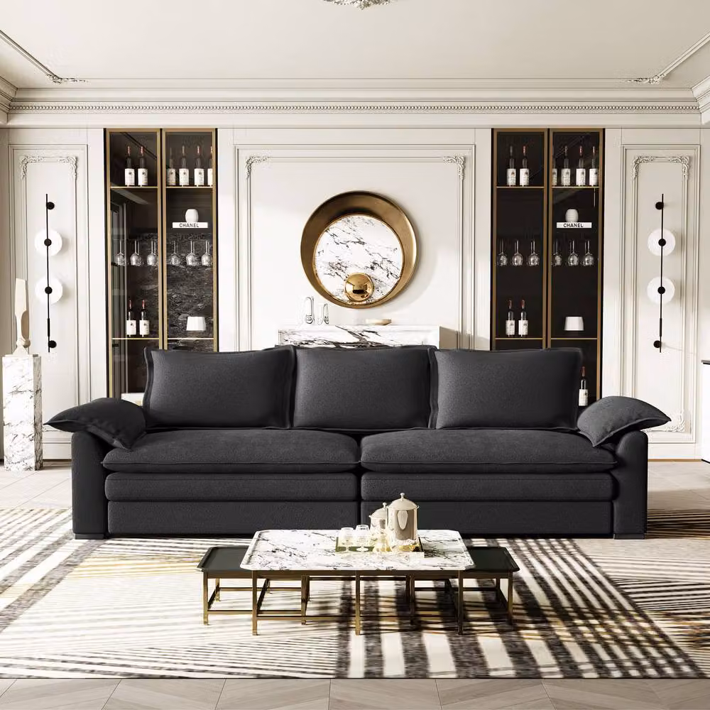 Dprodo Black Chenille Sofa Sleeper with Deep Seat and Solid Wood Frame – 9