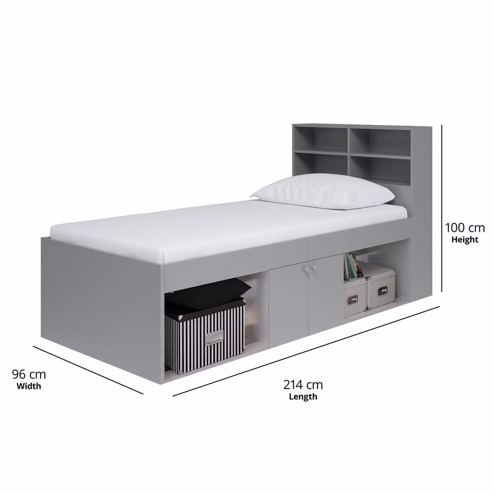Kidsaw Low Single 3ft Cabin Bed with Bookcase in Grey – 2