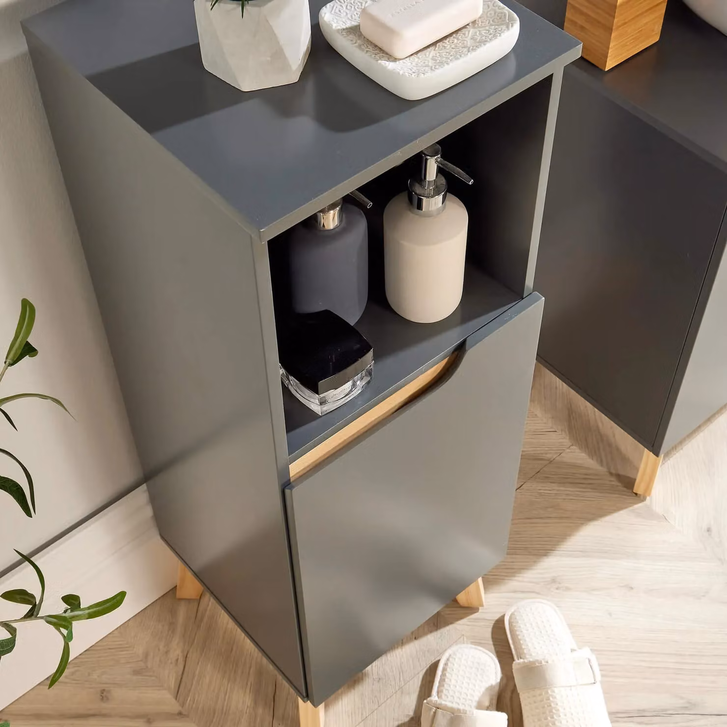 Home Source Grey Bathroom Floor Cabinet with Hinged Doors and Internal Shelves, W/D/H: 86.0 x 30.0 x 1.0 cm – 3