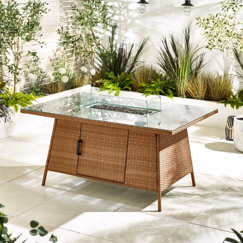 FurnitureboxUK Marbella 9 Seat Rattan Firepit Table Garden Dining Set in Beige – 2