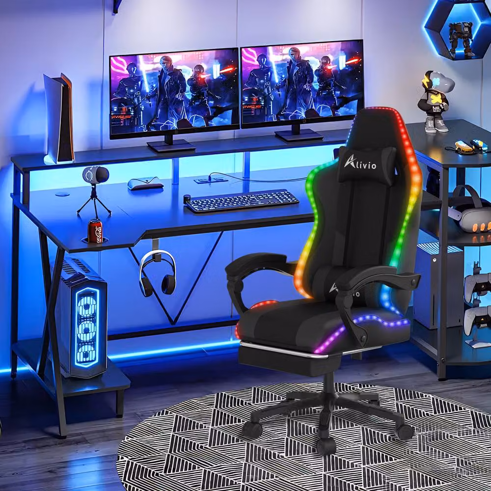 Alivio Black Synthetic Leather RGB LED Gaming Chair with App Control and 360 Degree Swivel – 3