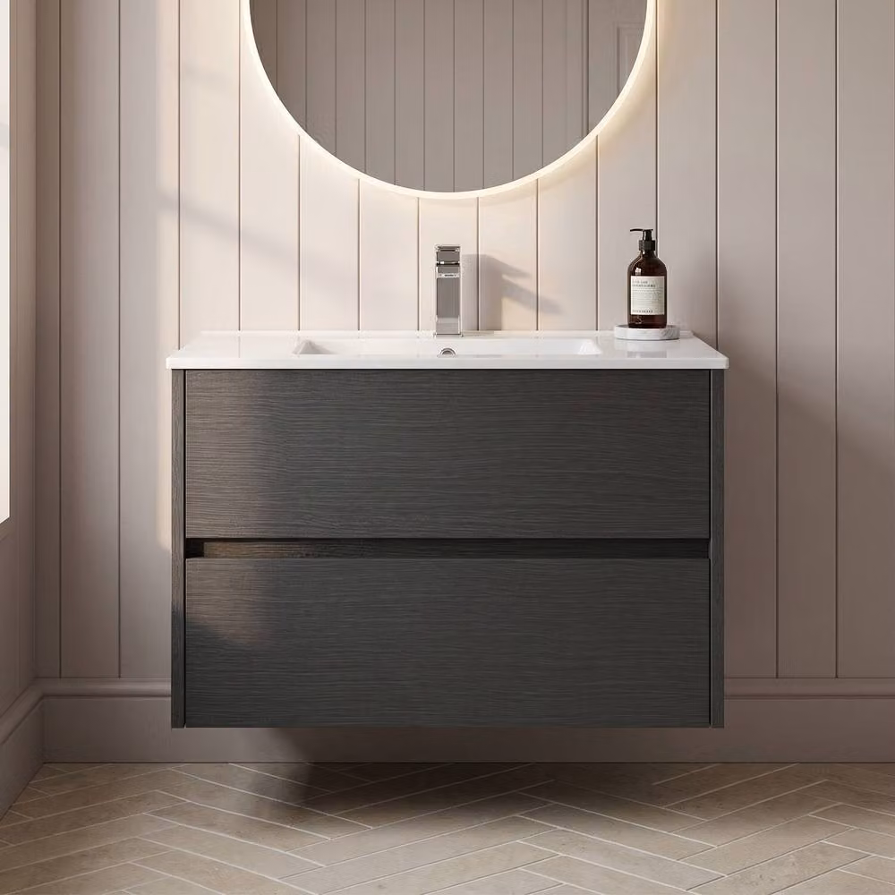 Balterley Modern Wall Hung 2 Drawer Vanity Unit with Basin in Matt Graphite Grey, W/D/H: 80 x 39 x 55.7 cm – 3