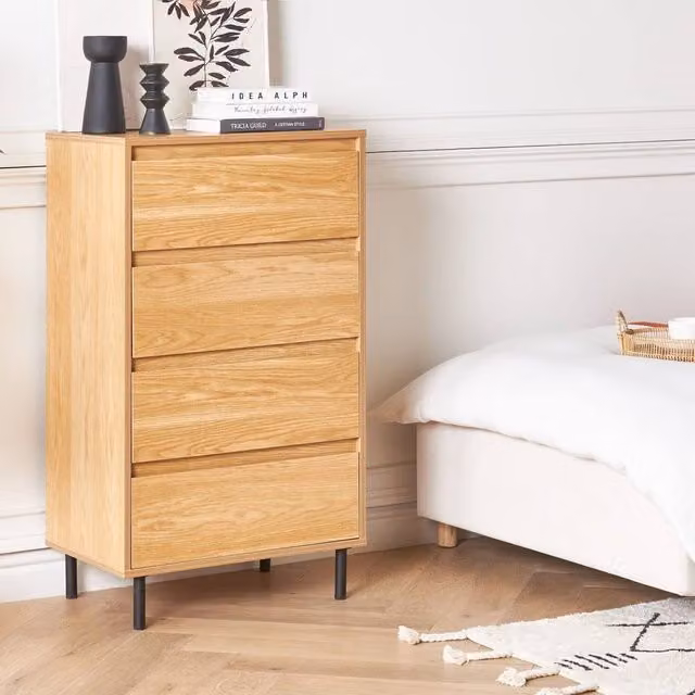 Wyld and Coco Four-Drawer Chest in Light Brown with Black Metal Legs, H: 104 cm x W: 40 cm x D: 60 cm – 1