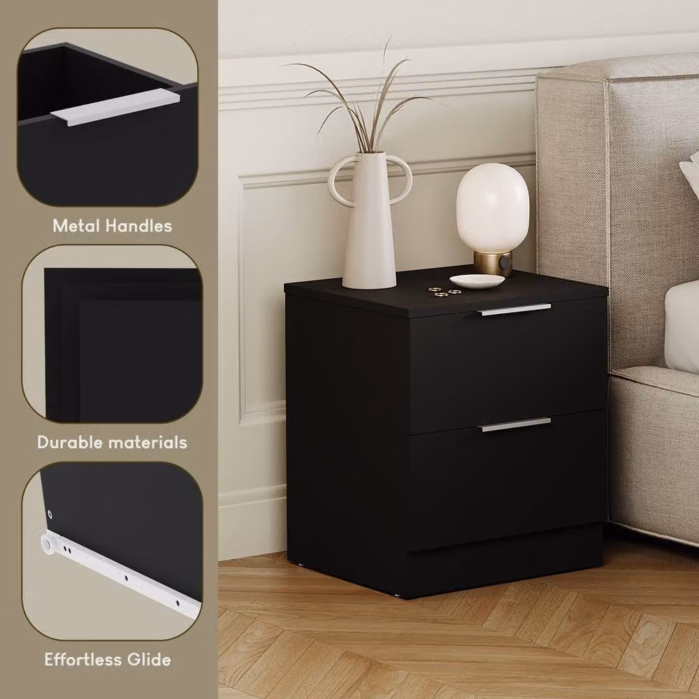 Vida Designs Trega 3-Piece Black Bedroom Set including Wardrobe, 5-Drawer Chest and 2 Bedside Tables – 2