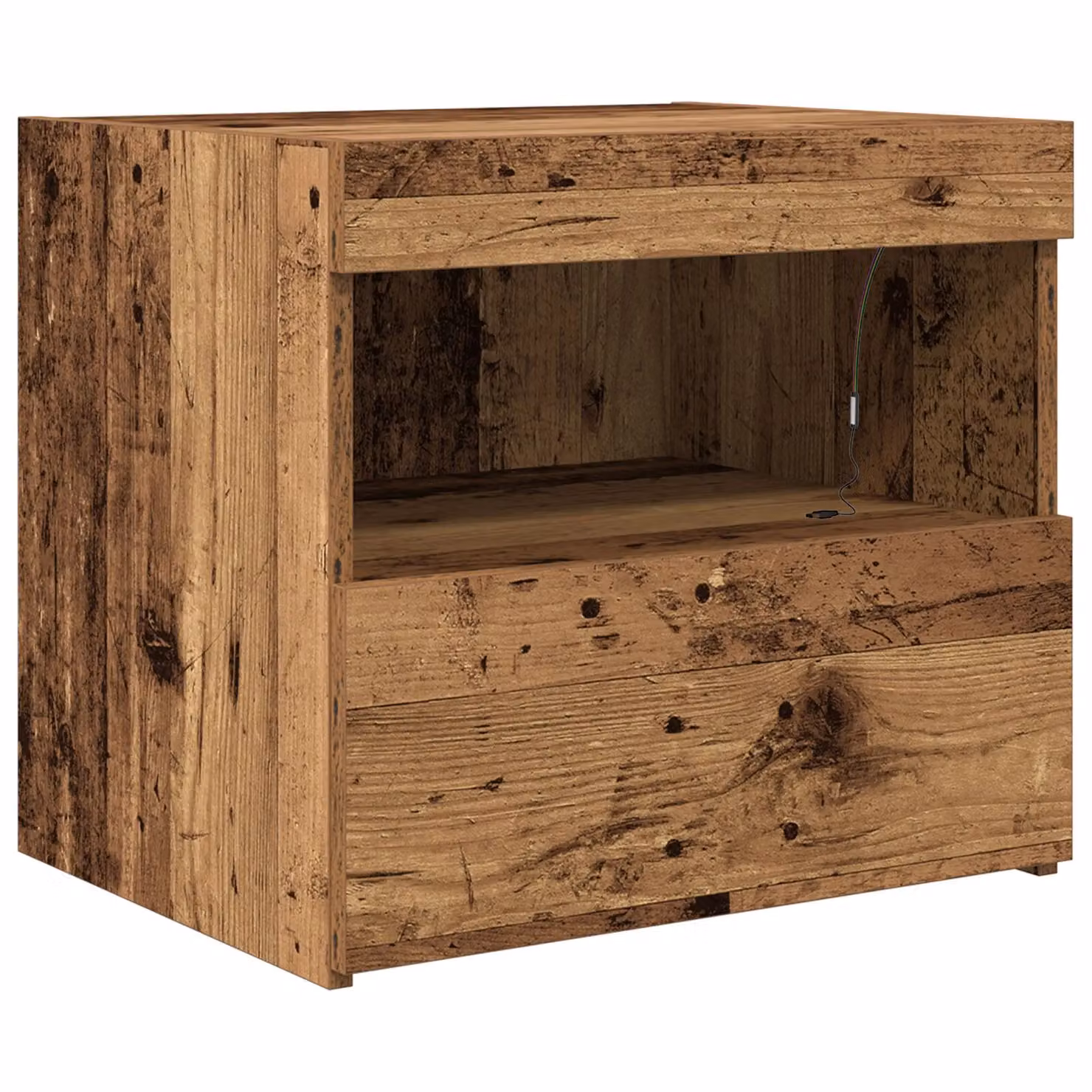 Berkfield Home Rustic Brown Wood Bedside Cabinet with Integrated LED Lights W: 50 cm, D: 40 cm, H: 45 cm – 2