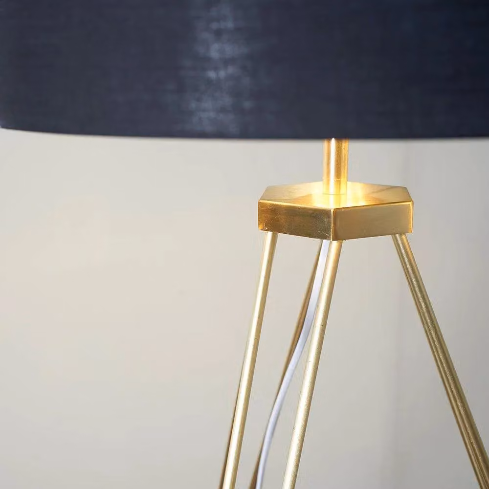 ValueLights Aero Gold Metal Tripod Floor Lamp with Black and Gold Fabric Shade and Warm White Bulb, H 148 cm x W 52 cm – 3